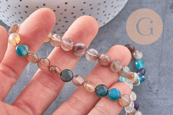 Perle disque agate naturelle teintée 8mm, fourniture pierre naturelle, le fil de 38cm (G1172)