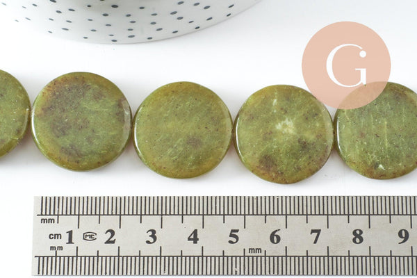 Perle disque jade naturel vert 25mm,bijoux pierre naturelle, x5 G6467