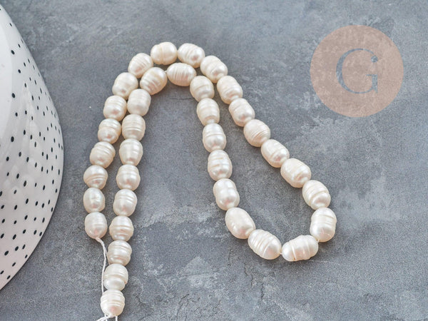 Perle eau douce naturelle blanche 8.5-9.5mm, perle de culture pour création de bijoux, fil de 36cm, x1 G9147