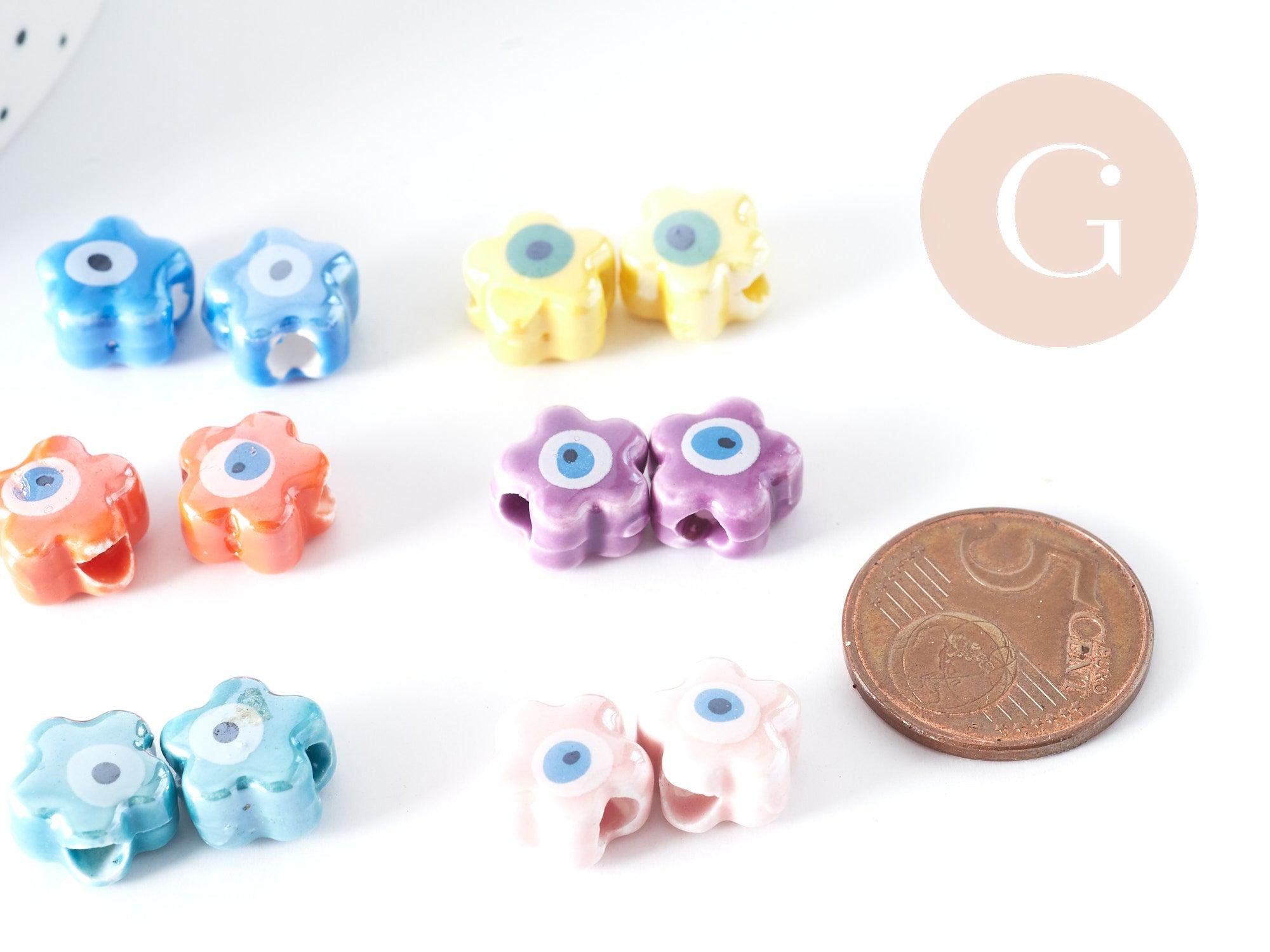 Perle étoile Mauvais Oeil porcelaine 10mm, perle céramique création bijoux DIY, x1 (G9015)