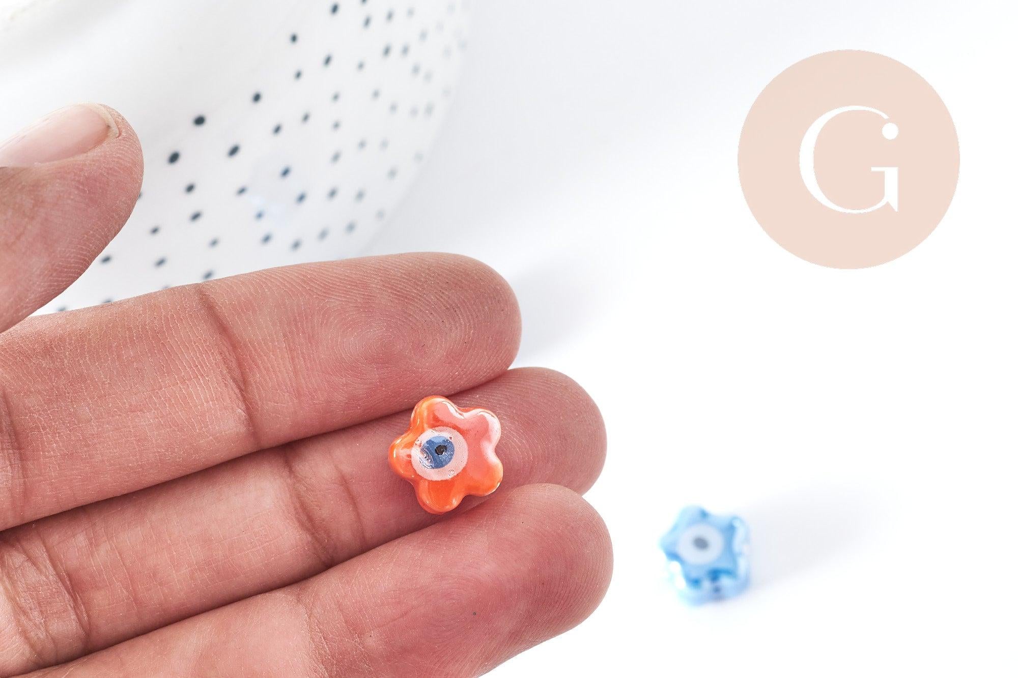Perle étoile Mauvais Oeil porcelaine 10mm, perle céramique création bijoux DIY, x1 (G9015)