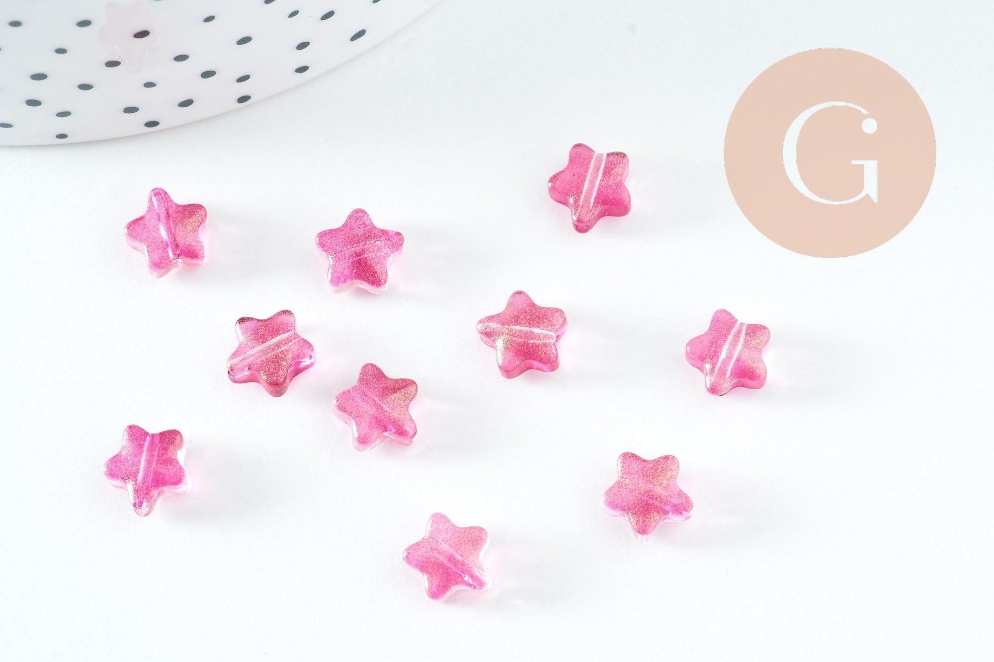 Perle étoile fuchsia poudre dorée imitation jade 8mm, x10 (G10723)