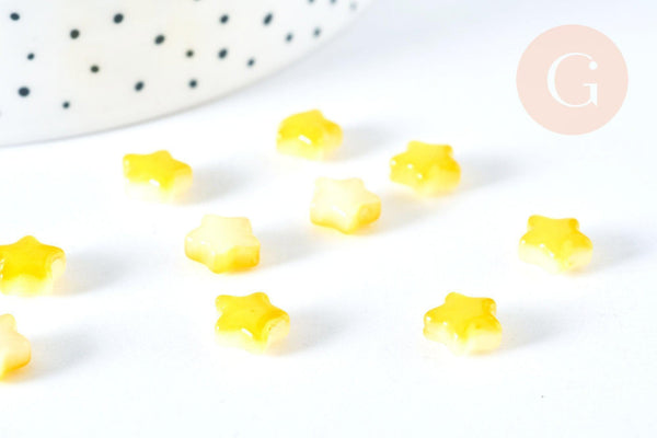 Perle étoile jaune verre imitation jade 8mm, DIY, x10 G6956