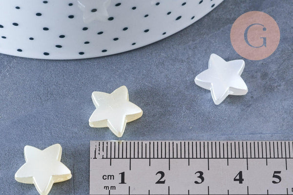 Perle étoile plastique blanc nacré 14mm, x10 perles (G6435)