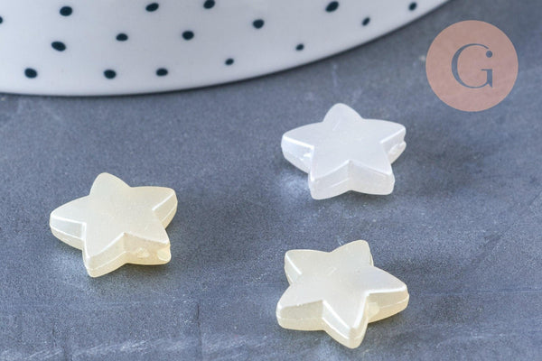 Perle étoile plastique blanc nacré 14mm, x10 perles (G6435)