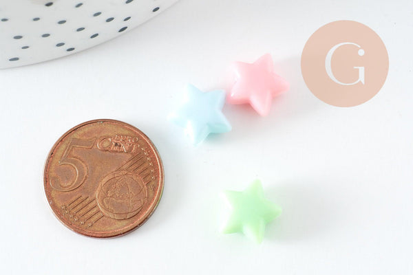 Perle étoile plastique multicolore plaste 11.5mm, x20 (G3374)