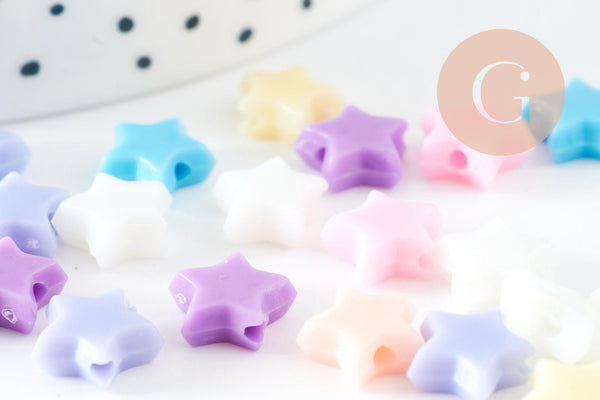 Perle étoile plastique multicolore plastel,pendentif acrylique,création bijoux plastique coloré, 10mm, x30 G4051