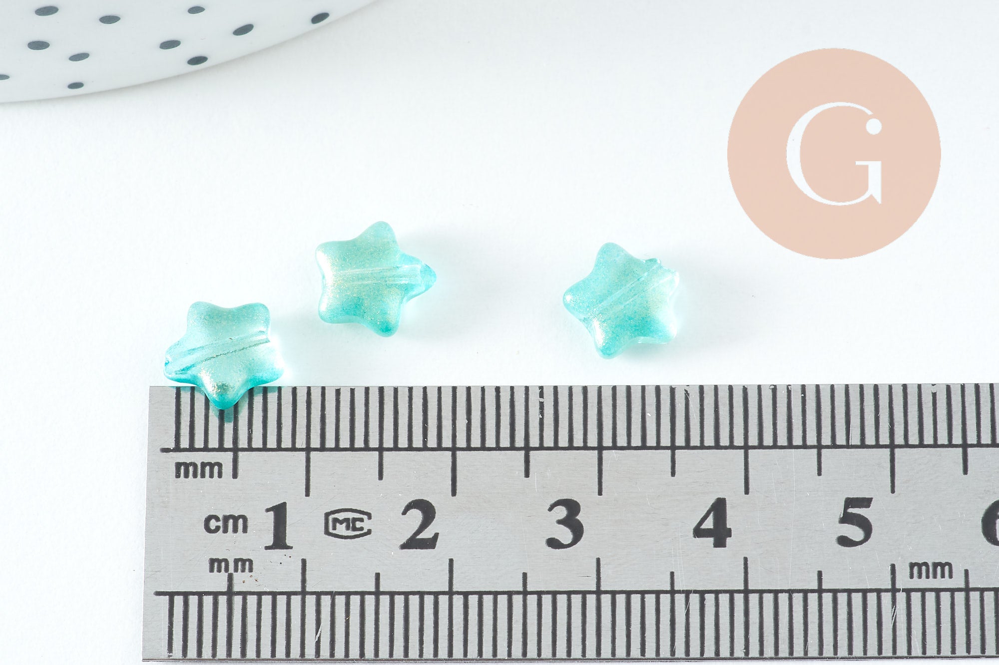 Perle étoile turquoise poudre dorée imitation jade 8mm, x10 (G10724)