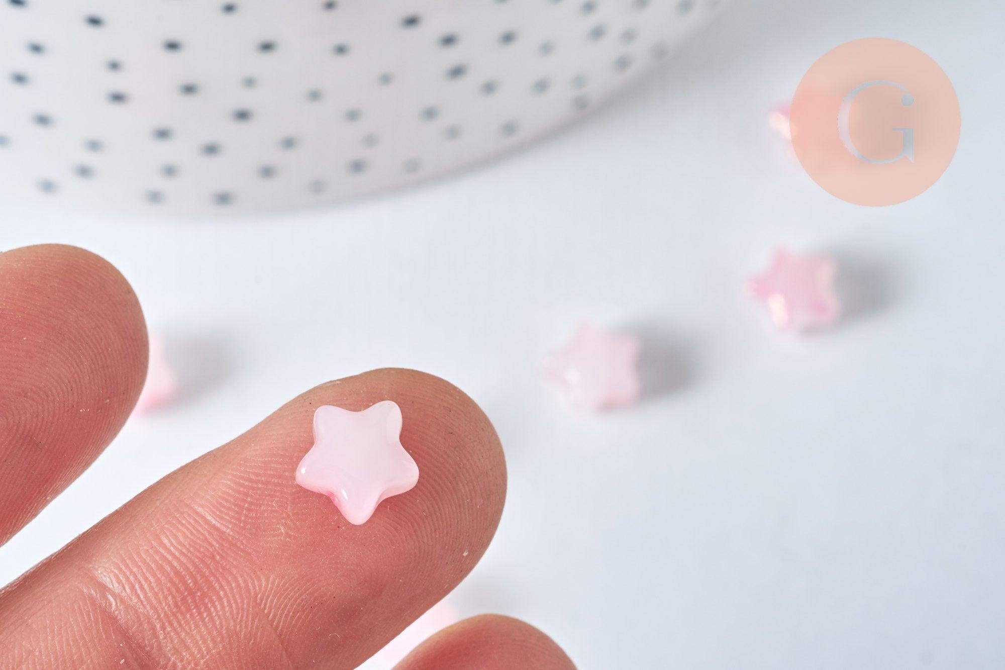 Perle étoile verre rose laiteux et poudre de paillette, perles en verre DIY, 8mm, x10, (G6822)