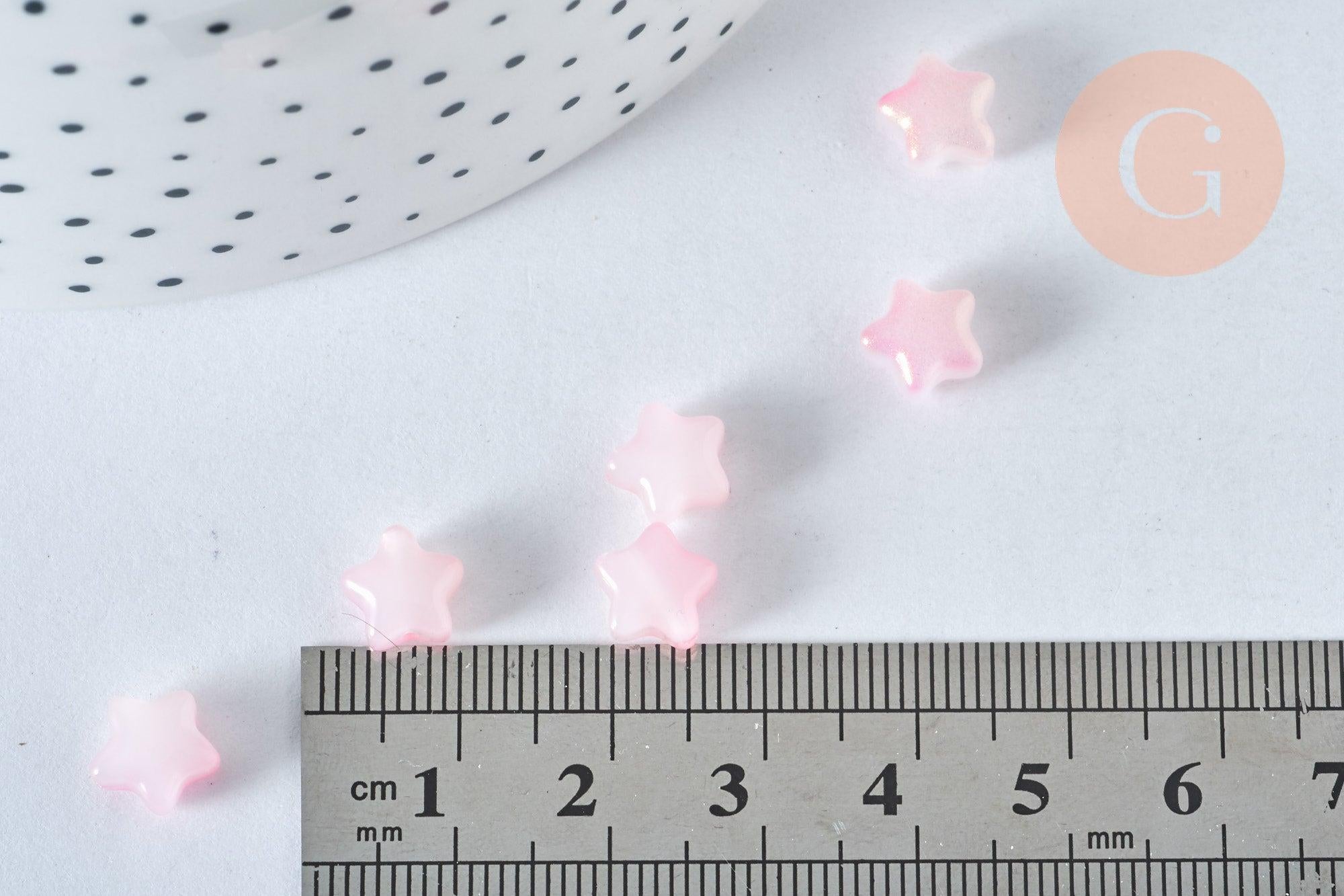 Perle étoile verre rose laiteux et poudre de paillette, perles en verre DIY, 8mm, x10, (G6822)