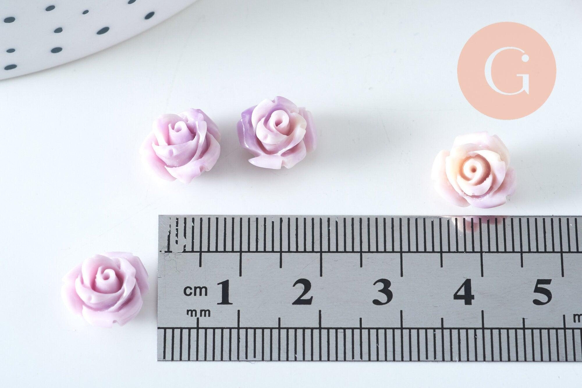 Perle fleur de rose résine violette 10x8mm, création bijou doré fleur, bijou romantique, x10 (G6330)