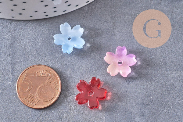 Perle fleur en verre jaune multicolore 14.5mm, x10 (G10534)