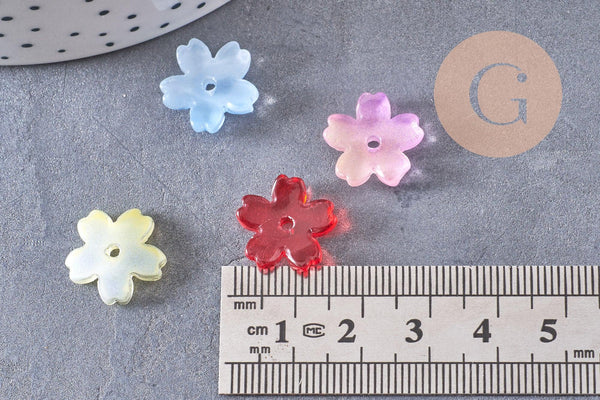 Perle fleur en verre jaune multicolore 14.5mm, x10 (G10534)