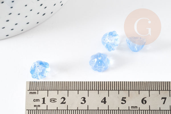 Perle fleur verre bleu ciel transparent imitation jade 11mm, perle création bijoux DIY x10 (G9254)