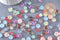 Perle fleur verre tchèque multicolore irisé 7.5-11.5mm, x10 (G10367)