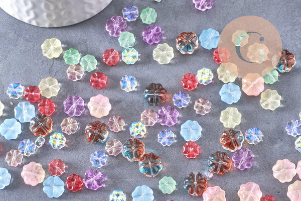 Perle fleur verre tchèque multicolore irisé 7.5-11.5mm, x10 (G10367)