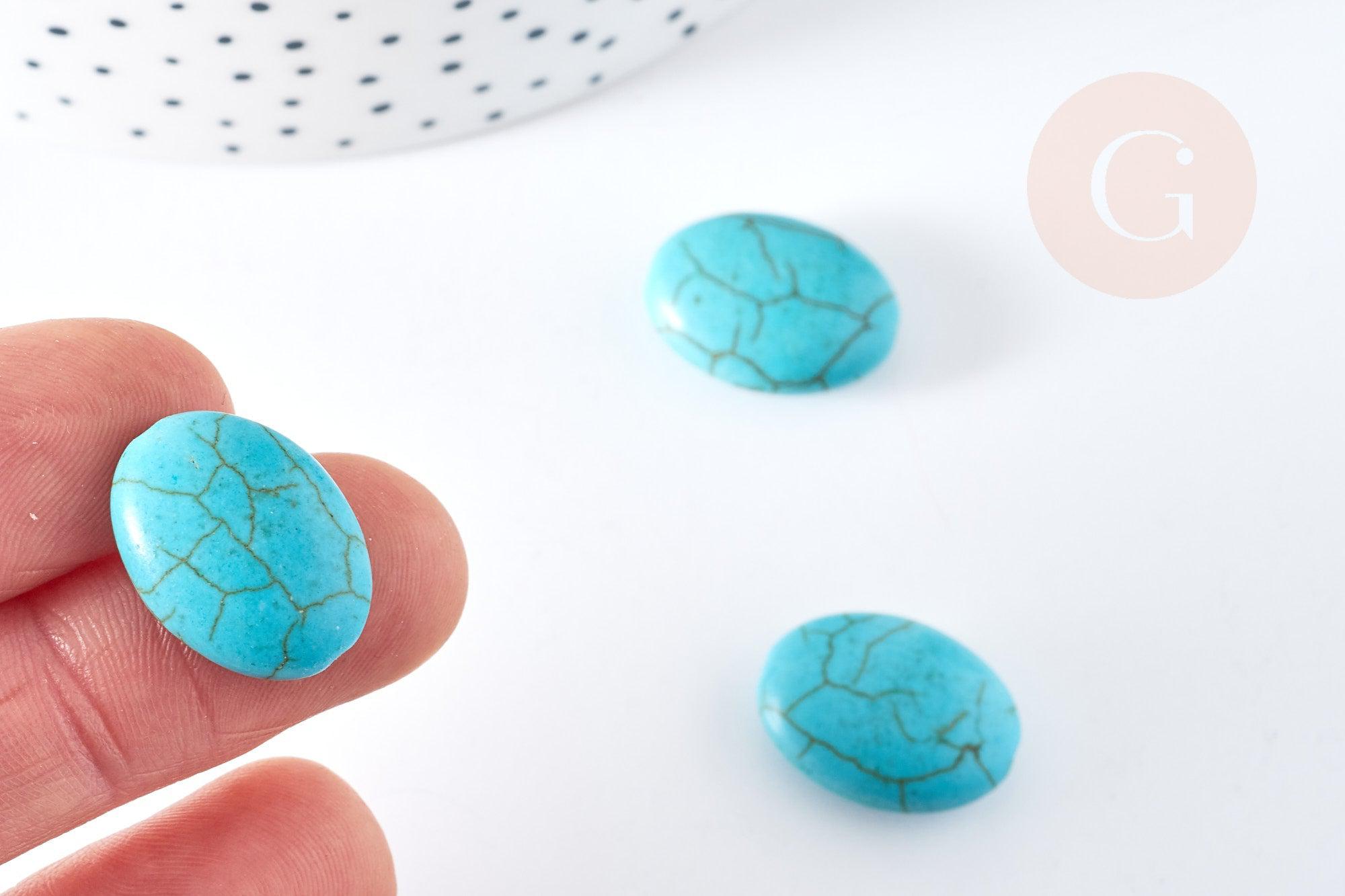 Perle galet ovale howlite turquoise, howlite naturelle, perle turquoise, perle pierre, howlite,26mm, x5 (G3438)
