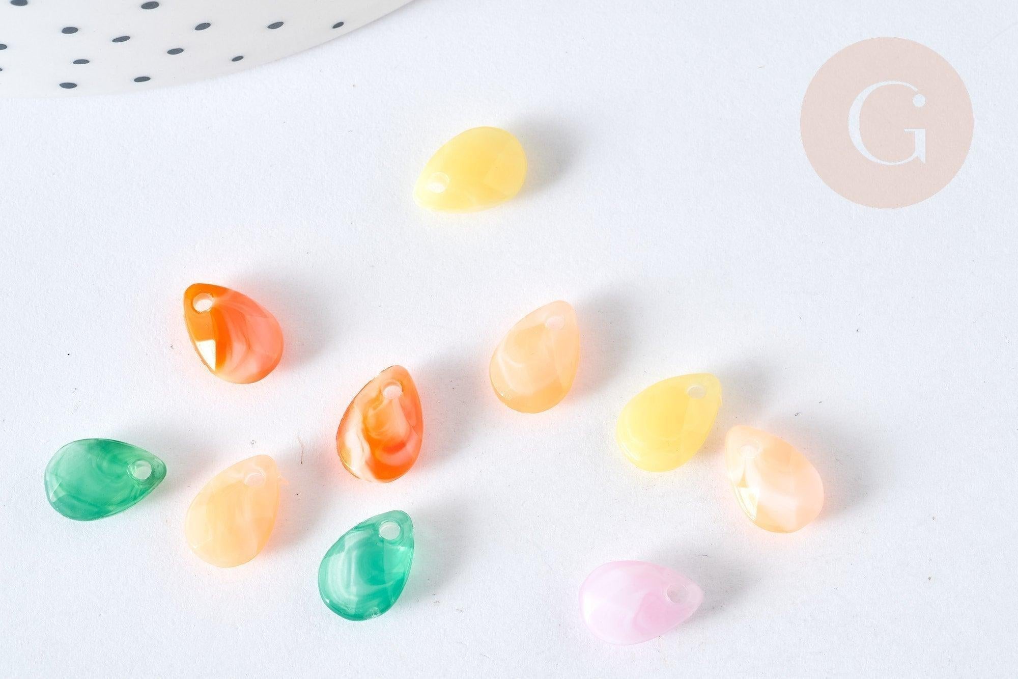 Perle goutte acrylique transparent multicolore 10mm, x10 (G7272)