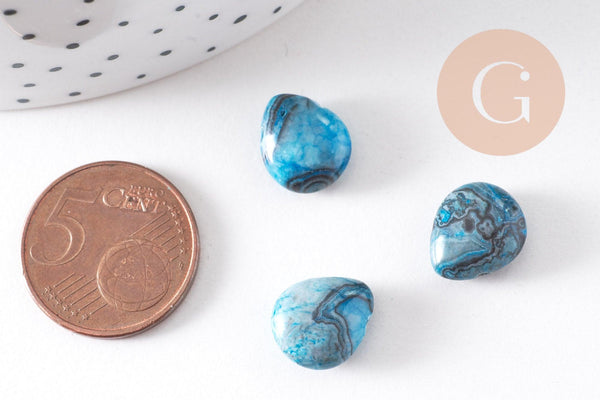 Perle goutte agate bleu facetté, agate naturel,perle jade,perle pierre précieuse, 12mm, x5 (G2044)