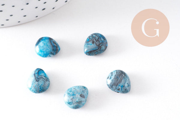 Perle goutte agate bleu facetté, agate naturel,perle jade,perle pierre précieuse, 12mm, x5 (G2044)