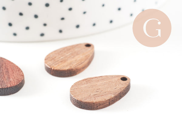 Perle goutte bois, bois naturel, Perle géométrique,perle goutte,création bijoux bois,21mm, x5 G2546