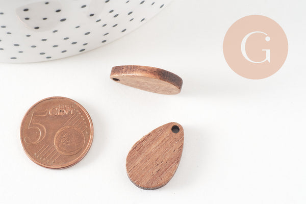 Perle goutte bois, bois naturel, Perle géométrique,perle goutte,création bijoux bois,21mm, x5 G2546