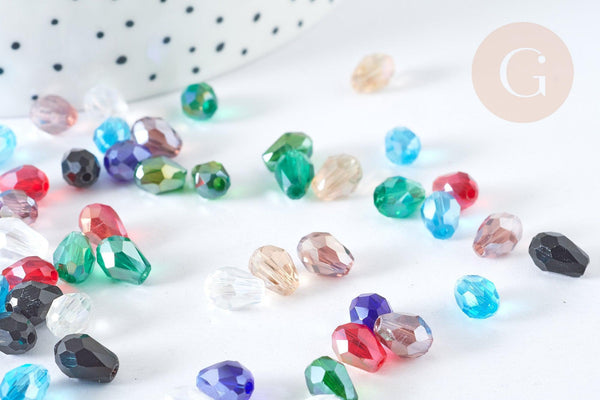Perle goutte cristal facettée multicolore AB 7-8mm, création bijoux cristal, X50 (G3924)