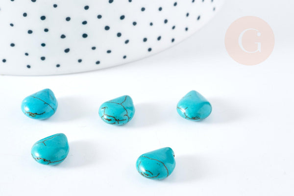 Perle goutte howlite turquoise, howlite naturelle, perle turquoise, perle pierre, 14mm, x10 (G1556)