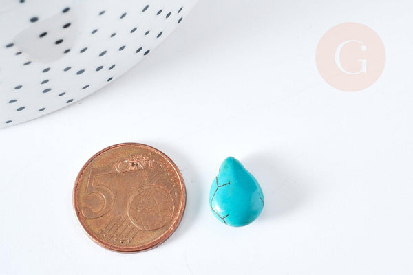 Perle goutte howlite turquoise, howlite naturelle, perle turquoise, perle pierre, 14mm, x10 (G1556)