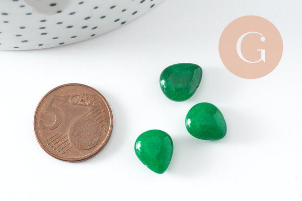 Perle goutte jadeite naturelle vert facetté 12mm, x5 (G3810)