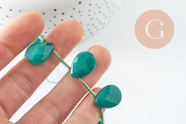 Perle goutte jadeite verte facetté,jadeite naturel,perle jadeite,pierre précieuse,18mm, X5 G1834