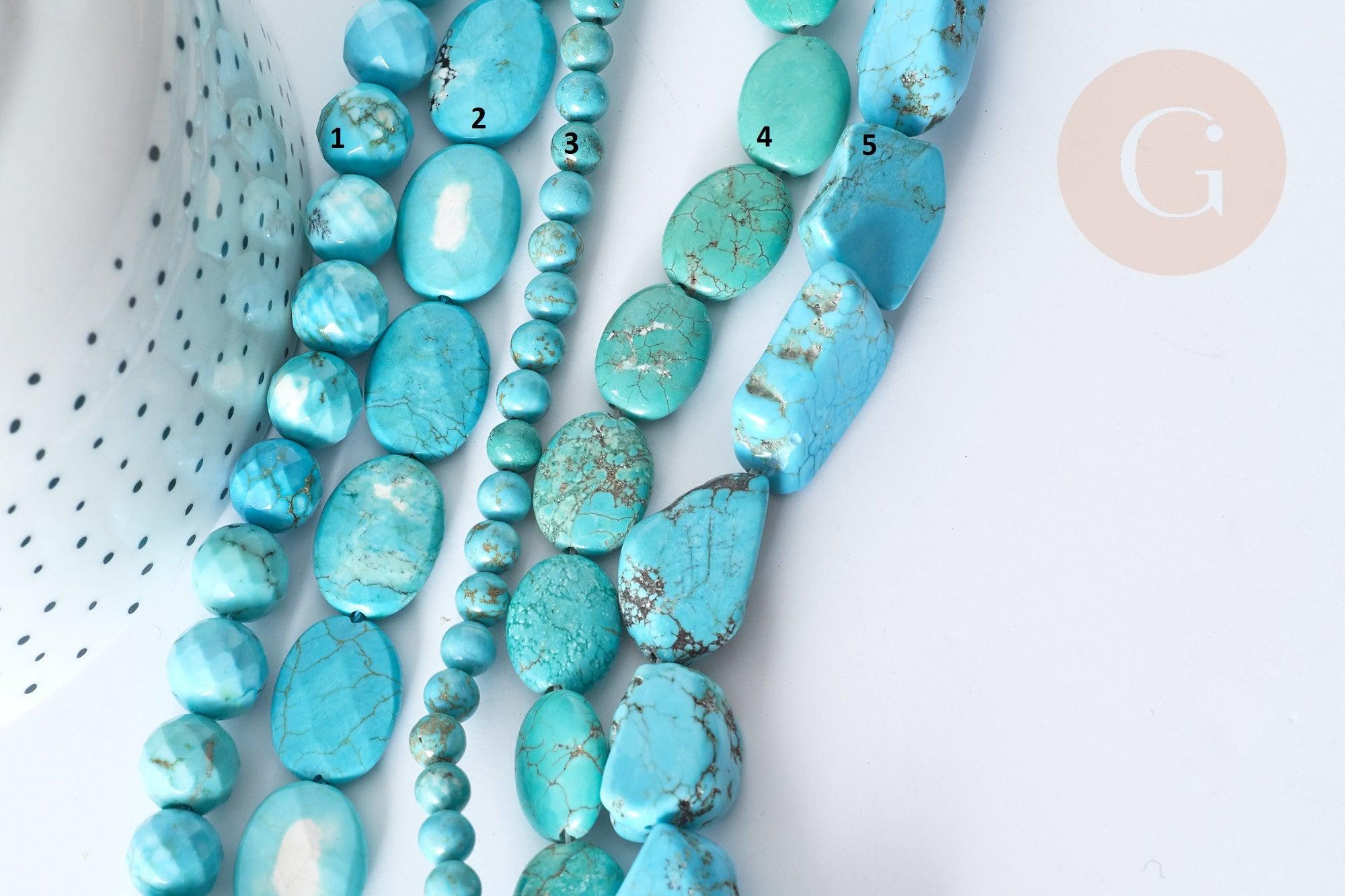 Perle goutte nuggets rondelle Howlite teintée turquoise foncé naturelle 5-30mm, x1 fil de 40cm (G8193)
