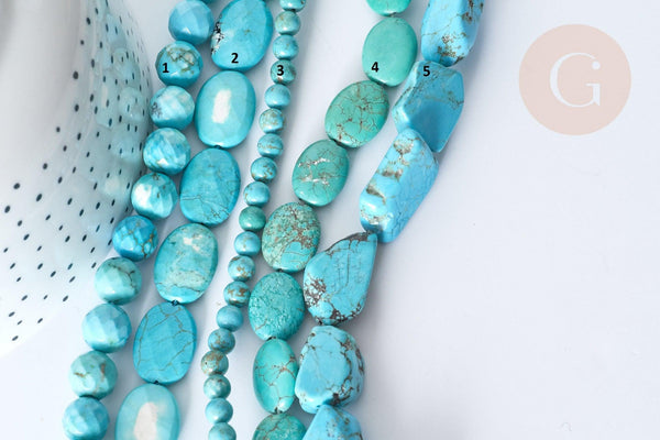 Perle goutte nuggets rondelle Howlite teintée turquoise foncé naturelle 5-30mm, x1 fil de 40cm (G8193)