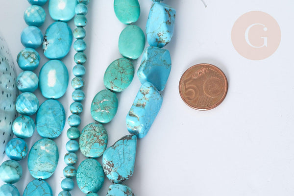 Perle goutte nuggets rondelle Howlite teintée turquoise foncé naturelle 5-30mm, x1 fil de 40cm (G8193)