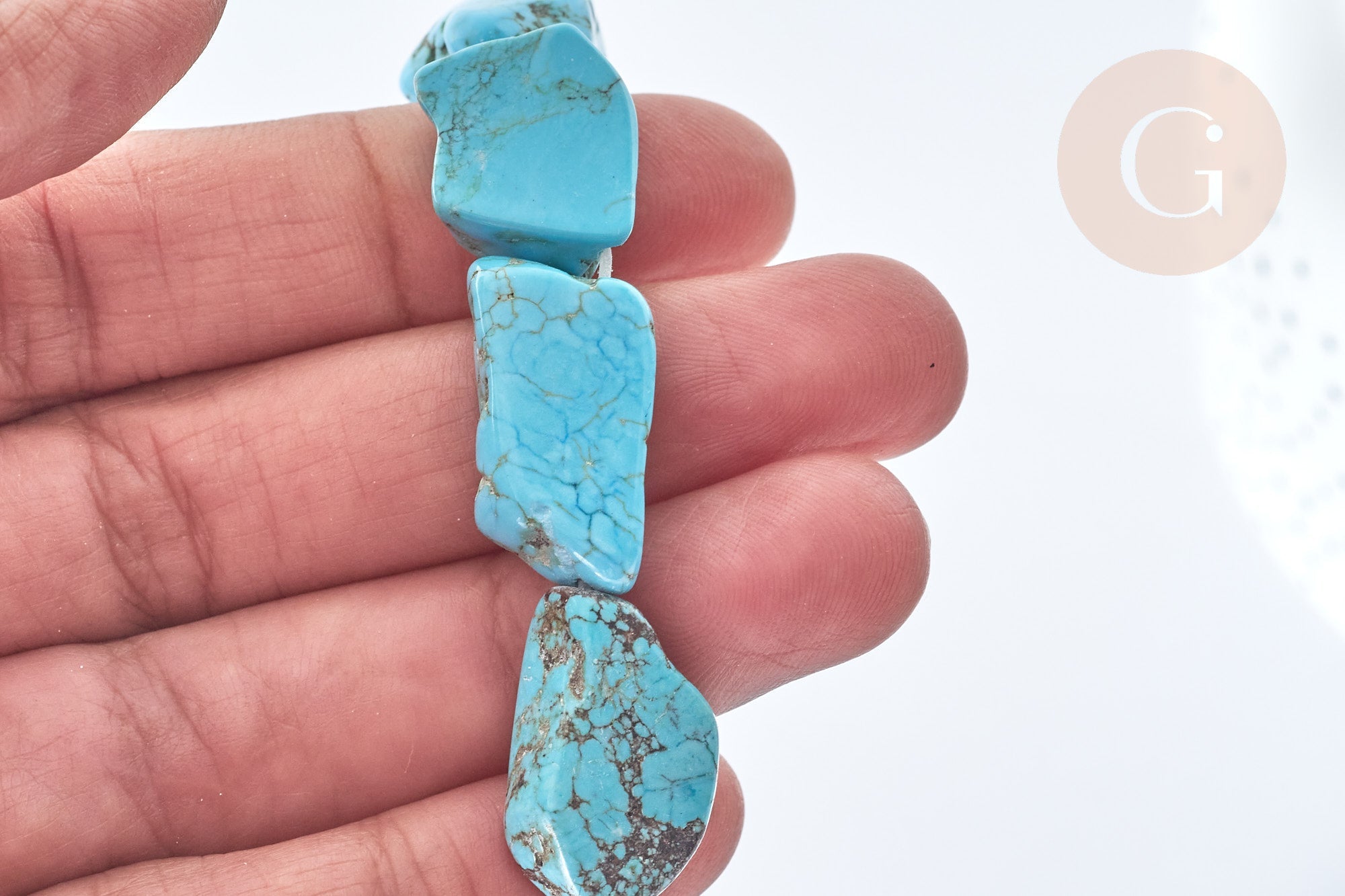 Perle goutte nuggets rondelle Howlite teintée turquoise foncé naturelle 5-30mm, x1 fil de 40cm (G8193)