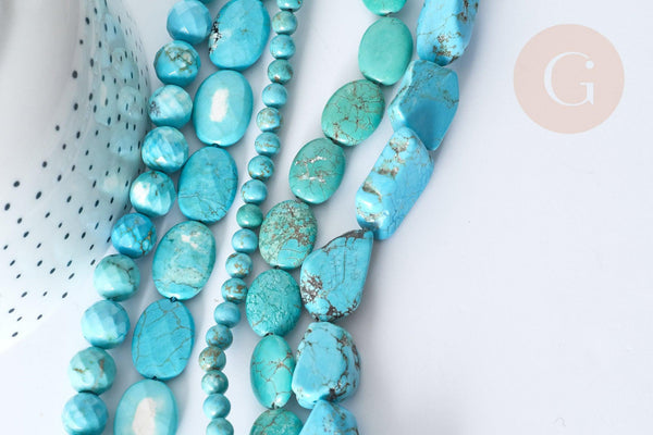 Perle goutte nuggets rondelle Howlite teintée turquoise foncé naturelle 5-30mm, x1 fil de 40cm (G8193)