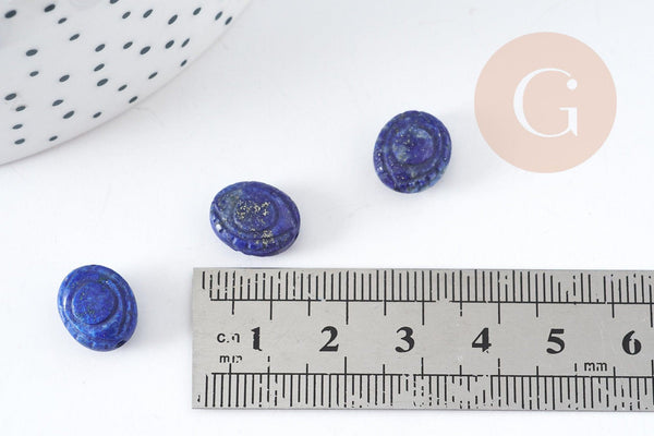 Perle gravée oeil protecteur lapis lazulis naturel 10x12mm, x1 (G2343)