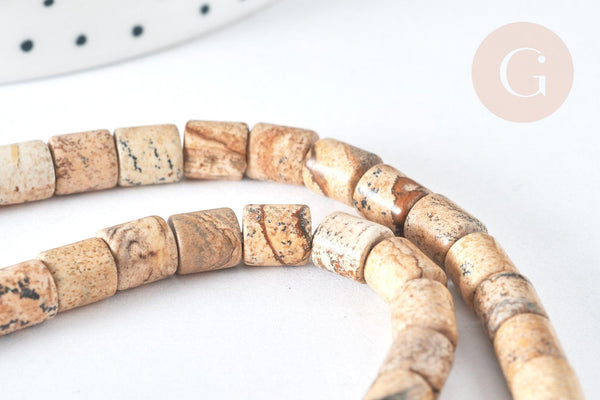 Perle heishi tube Jaspe paysage naturelle 6x6mm,x1 fil de 39.8cm (G7541)