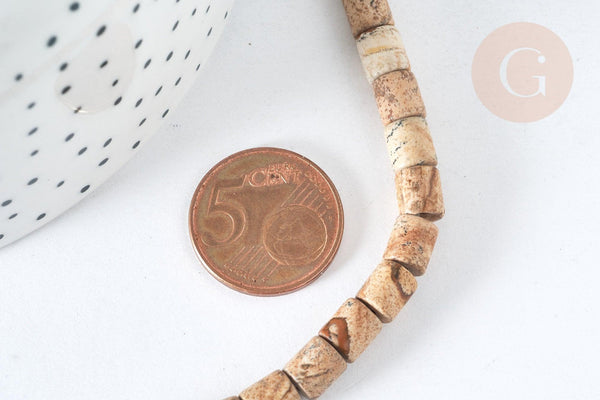 Perle heishi tube Jaspe paysage naturelle 6x6mm,x1 fil de 39.8cm (G7541)