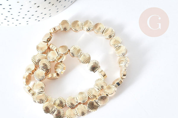 Perle hématite dorée coquillage 8x9mm, x1 fil de 40cm (G4424)