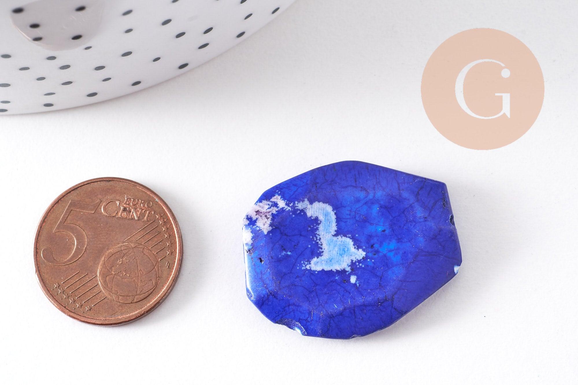 Perle hexagonale howlite bleue, howlite naturelle, perle bleue, x5 (G5491)