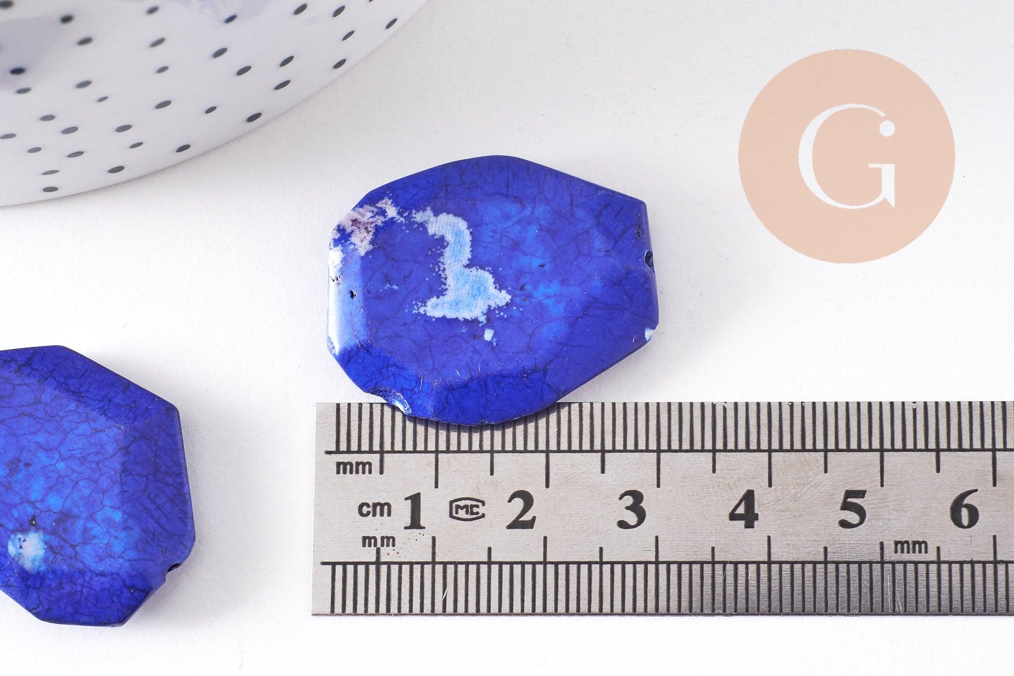 Perle hexagonale howlite bleue, howlite naturelle, perle bleue, x5 (G5491)