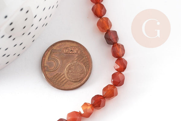 Perle hexagone cornaline naturelle, pierre naturelle, 6-7mm, fil de 38cm, x1 (G4371)