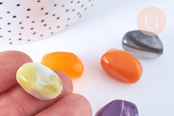 Perle imitation gemme plastique multicolore 21mm, x5 perles (G6406)