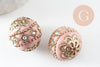 Perle indonésienne polymère rose clair strass et zamac doré 19.5mm,création bijou ethnique exotique, x1 G6253