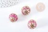 Perle indonesienne polymère rose fuchsia strass et zamac doré, ethnique exotique, 19.5mm x1 (G8458)