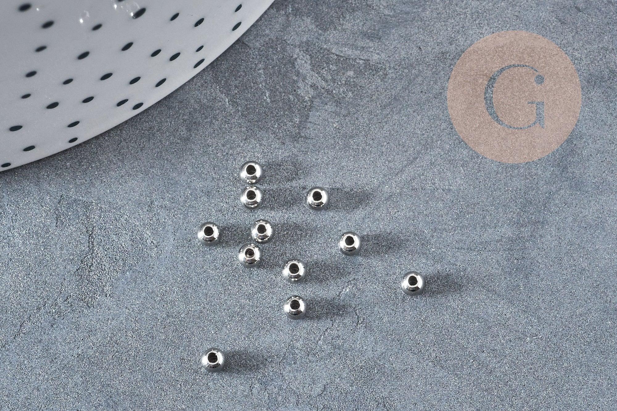 Perle intercalaire ronde acier inoxydable 304 platine 3mm, x100 (G8849)