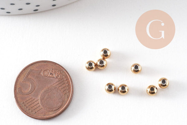 Perle intercalaire ronde acier inoxydable IP 304 doré 4mm, x50 (G9843)