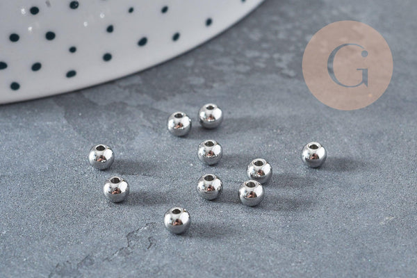 Perle intercalaire ronde acier inoxydable platine 4mm, x100 (G8828)