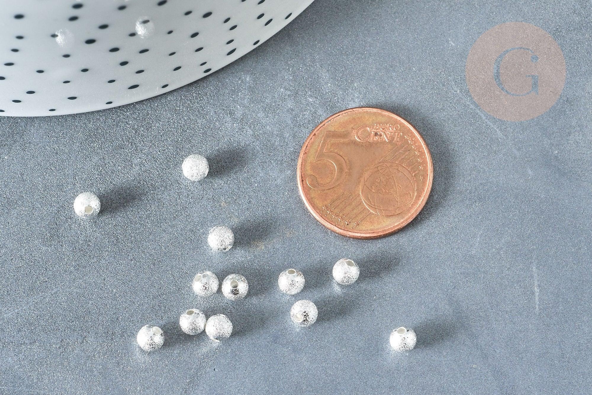 Perle intercalaire ronde laiton argenté sablée 4mm , perle argentée texturée pour création bijoux, x20 (G8002)
